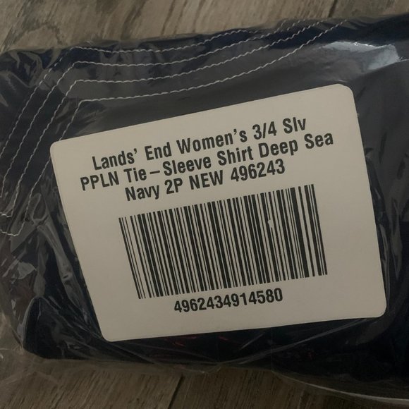 NWT LANDS' END WOMEN'S 3/4 SLEEVE POPLIN TIE SLEEVE SHIRT DEEP SEA NAVY 2P - Picture 7 of 8